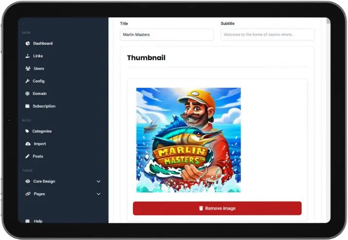 BettingWebsiteBuilder admin panel for managing a casino affiliate website