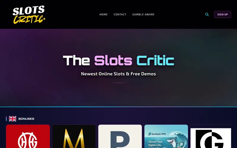 SlotsCritic homepage, built on BettingWebsiteBuilder