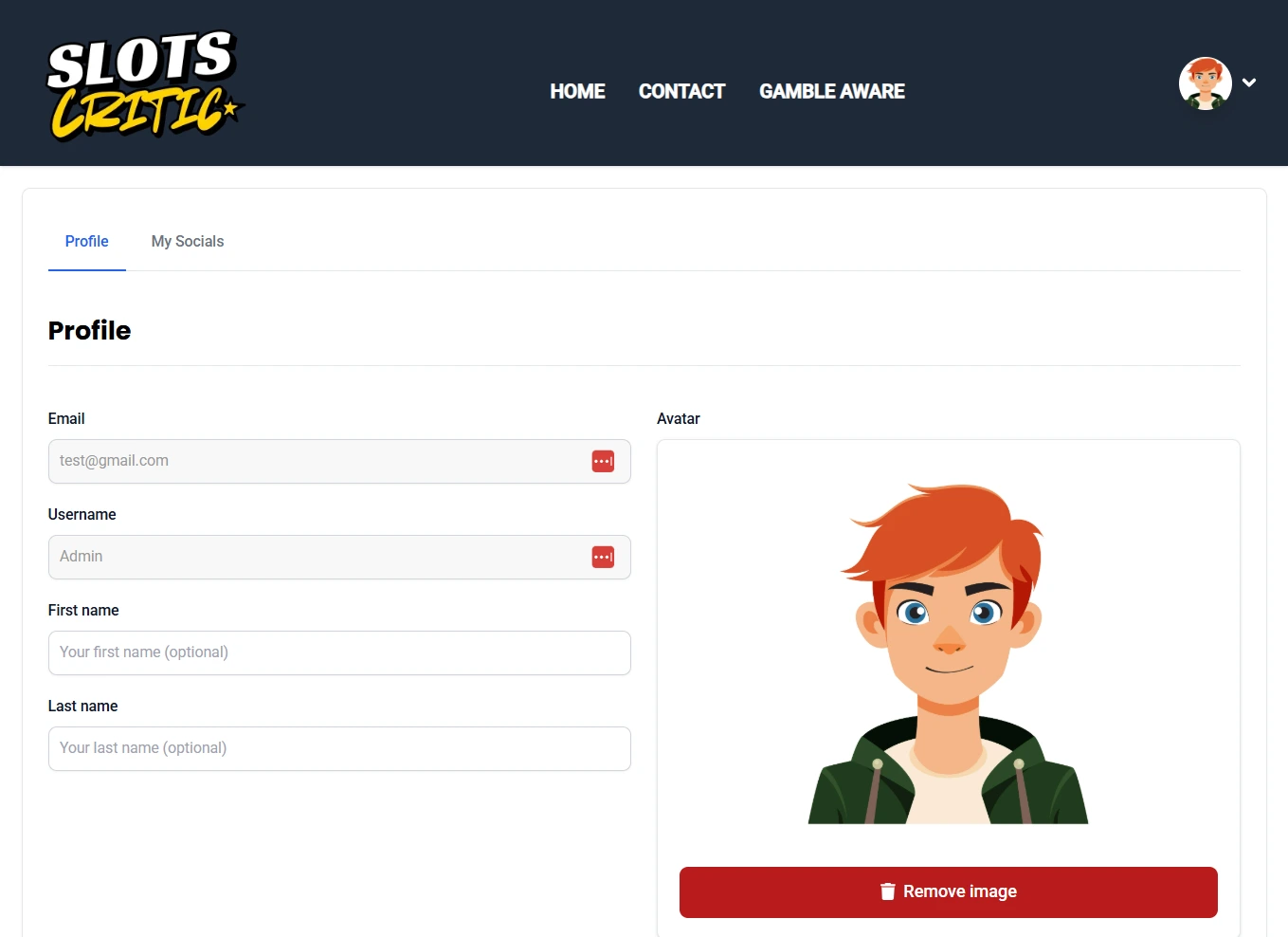Custom user profiles on a slot streamer website