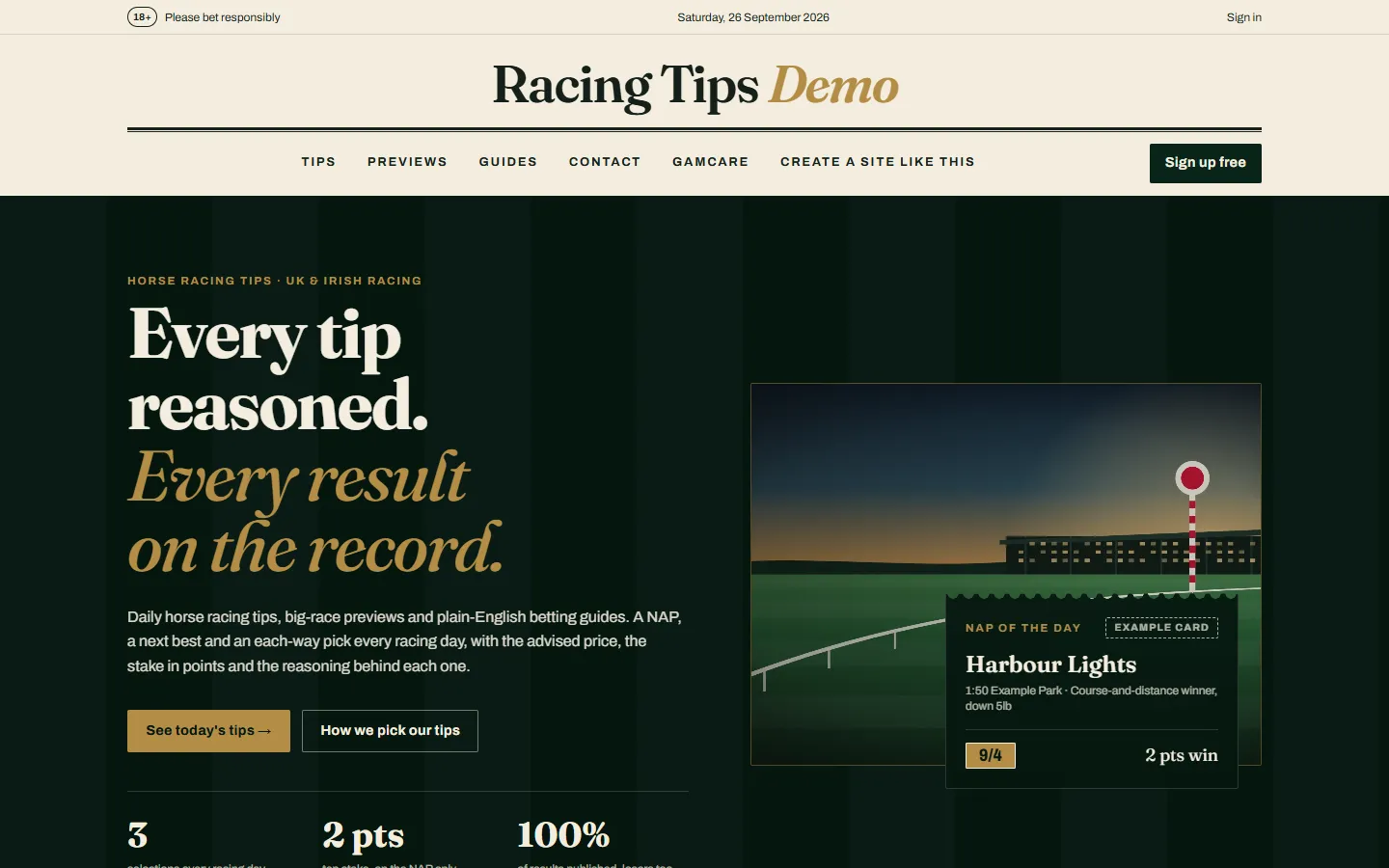 Broadsheet theme: the horse racing tips live demo