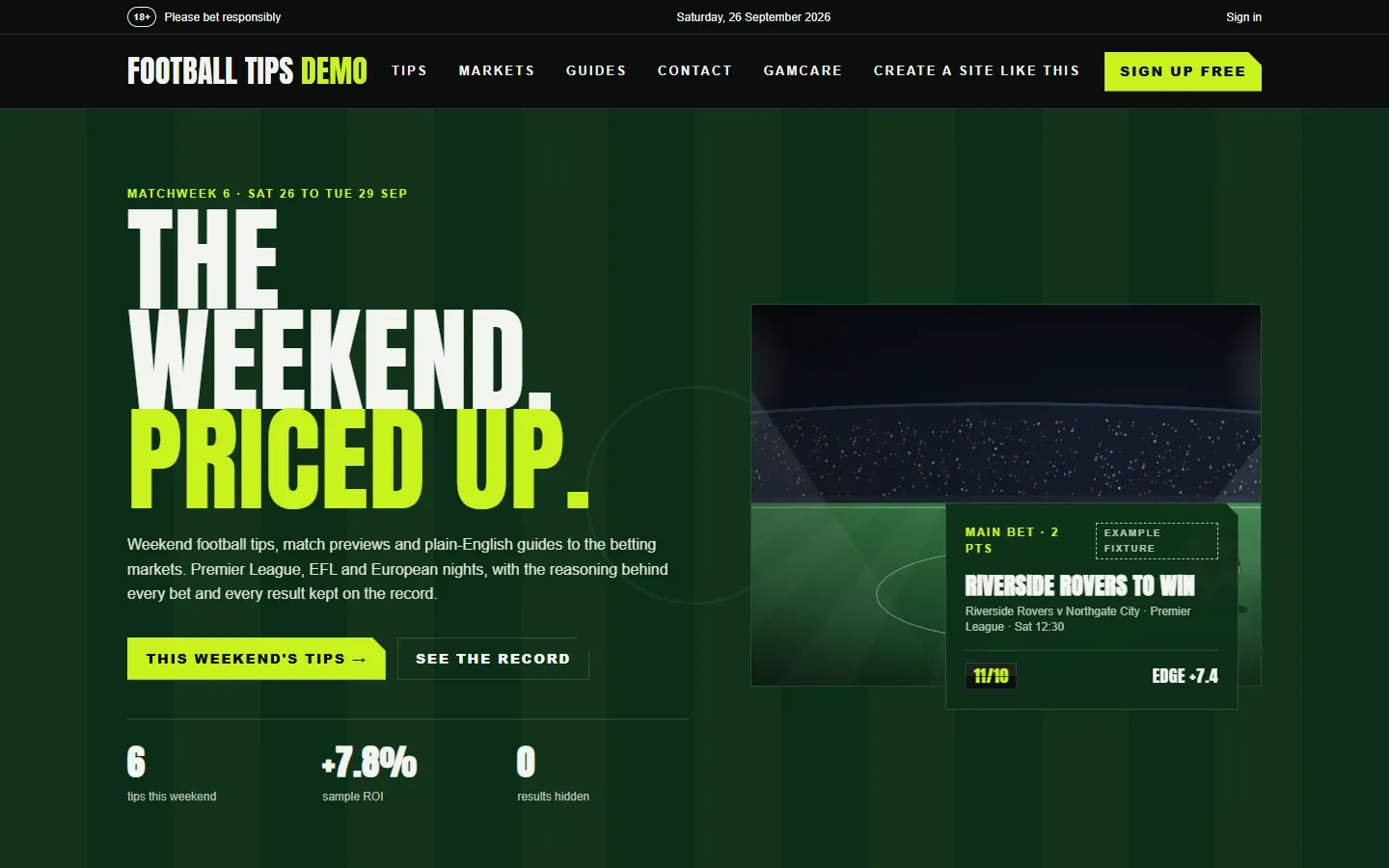 Matchday theme: the football betting tips live demo