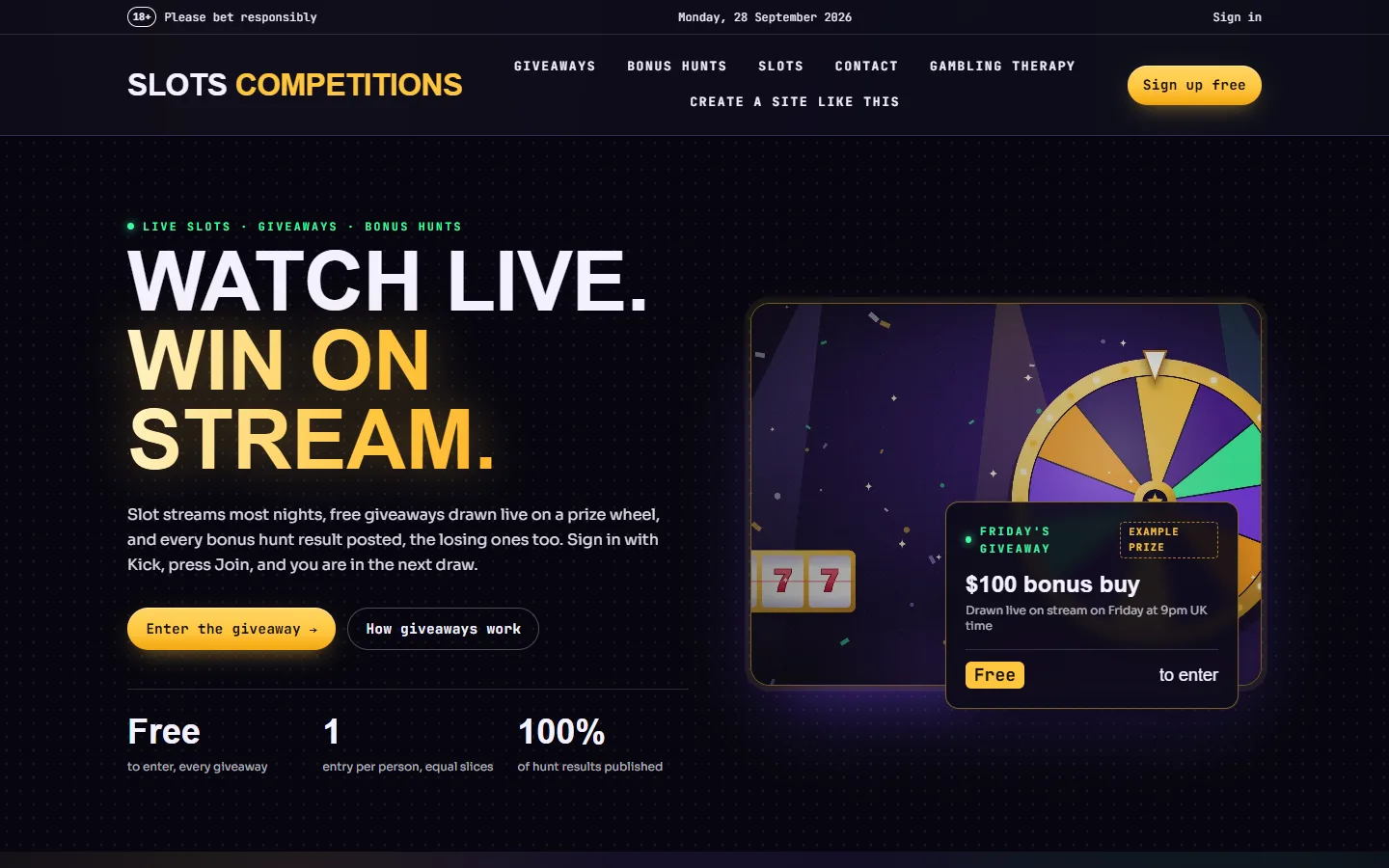 Slot streamers website template: the live demo on the Live Stage theme